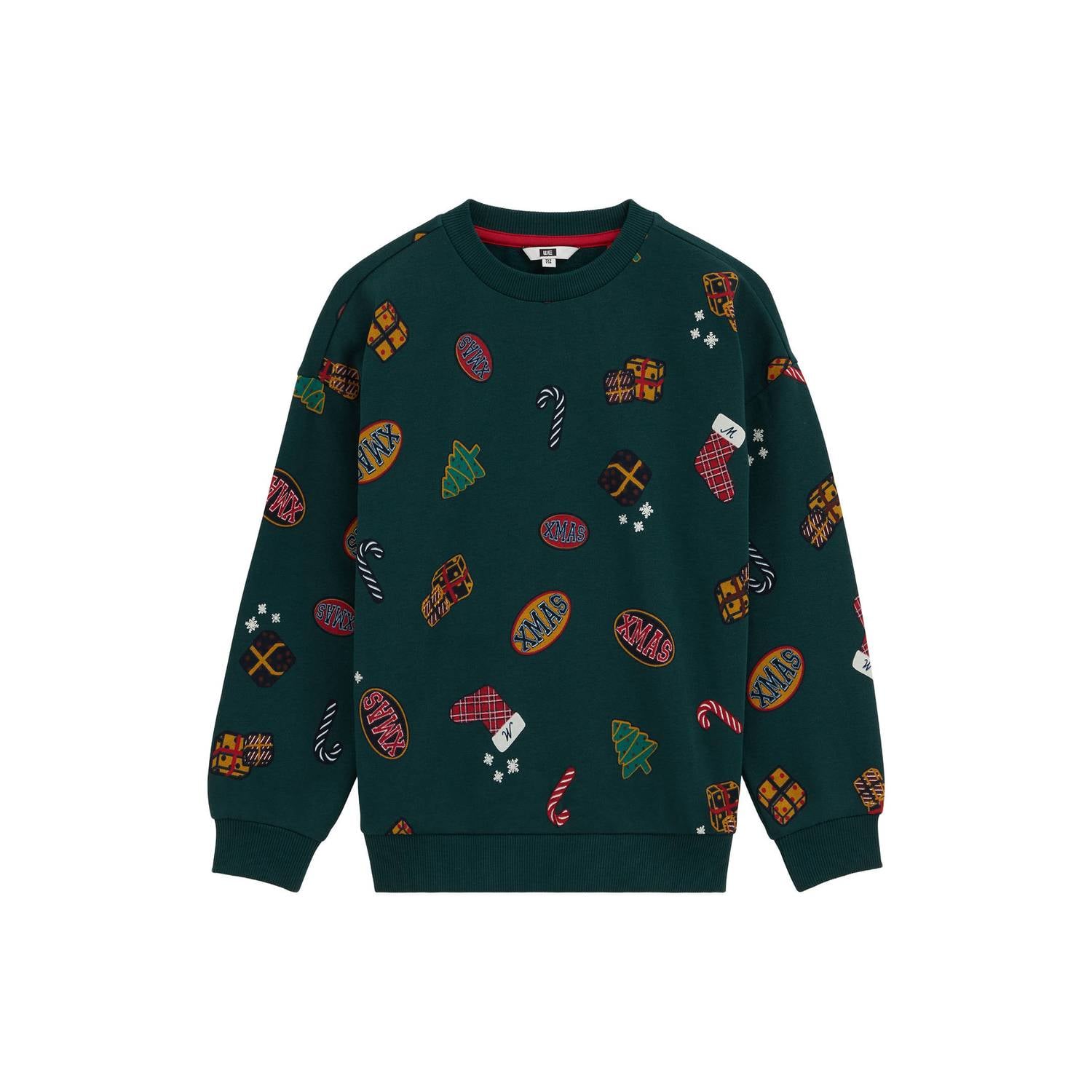WE Fashion sweater met print groen