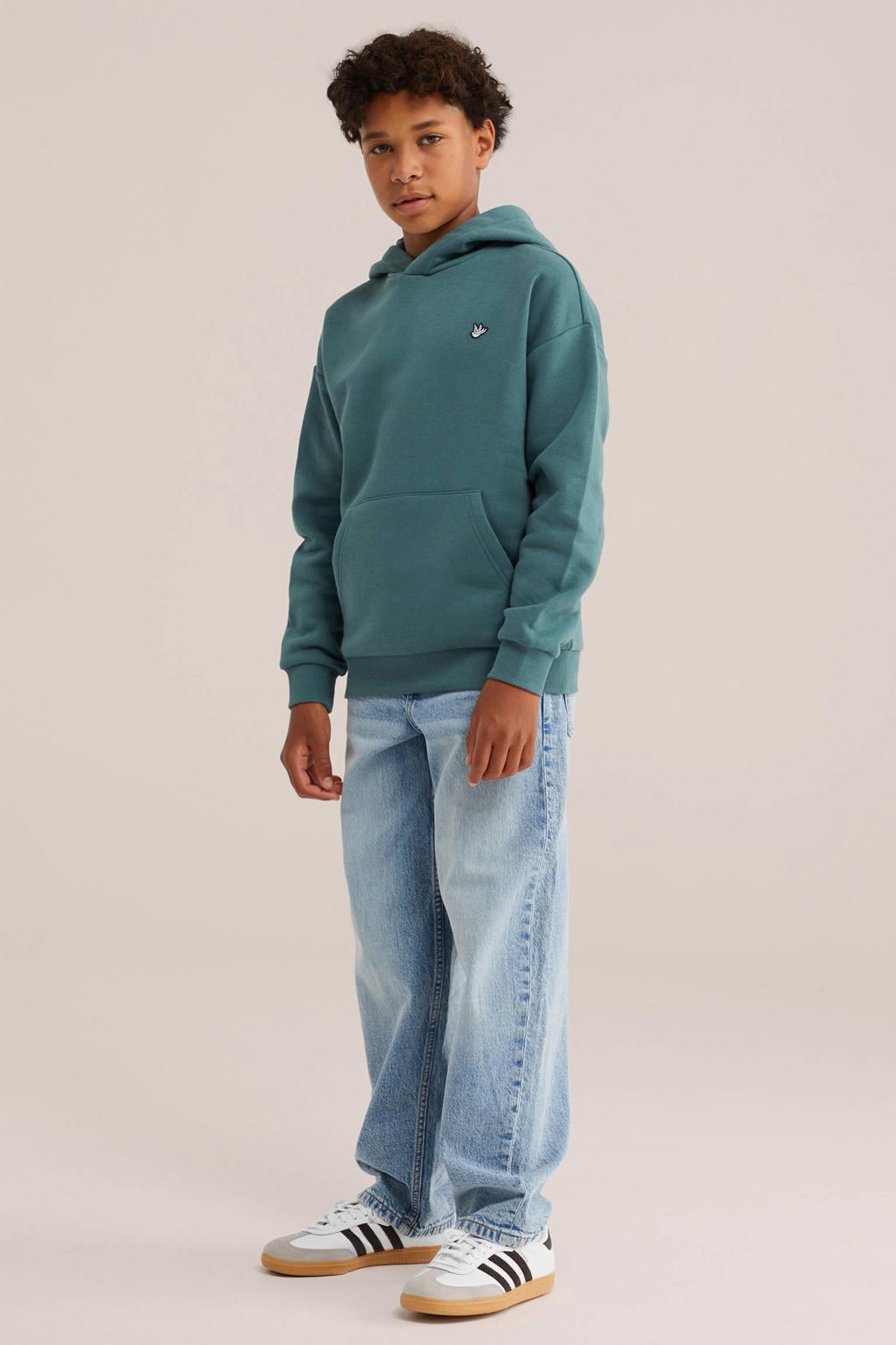 Groene jongens WE Fashion sweat hoodie met effen, lange mouwen en capuchon