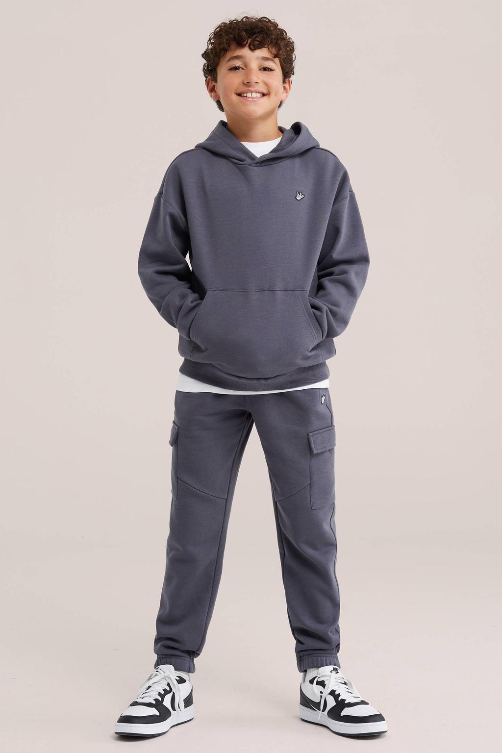 Antraciete jongens WE Fashion sweat joggingbroek met elastische tailleband met koord en effen