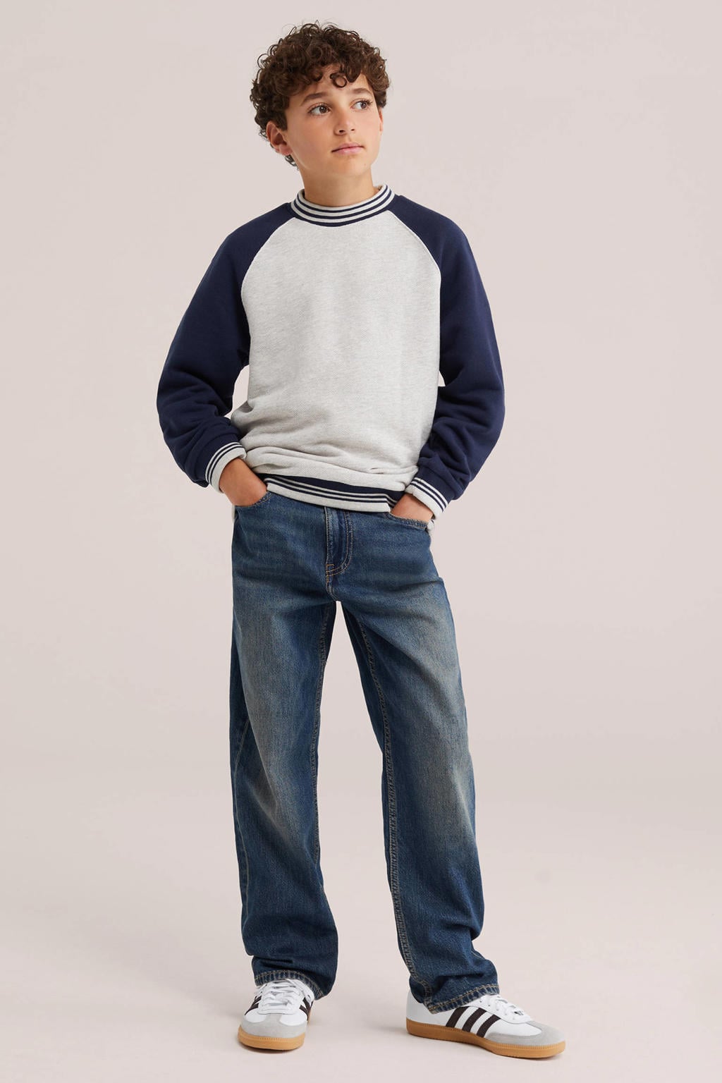 Dark blue denim jongens WE Fashion Blue Ridge loose fit jeans van denim met effen