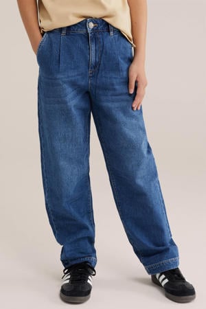 loose fit jeans met plooien - mediumblauw
