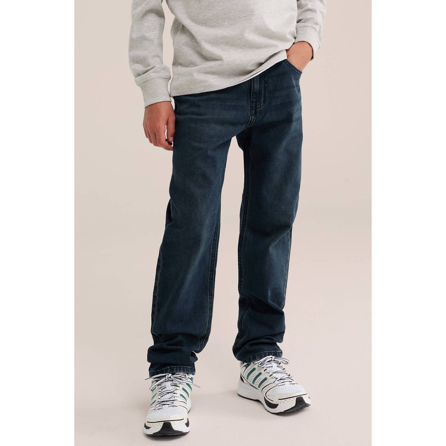 WE Fashion Blue Ridge straight leg regular fit jeans donkerblauw