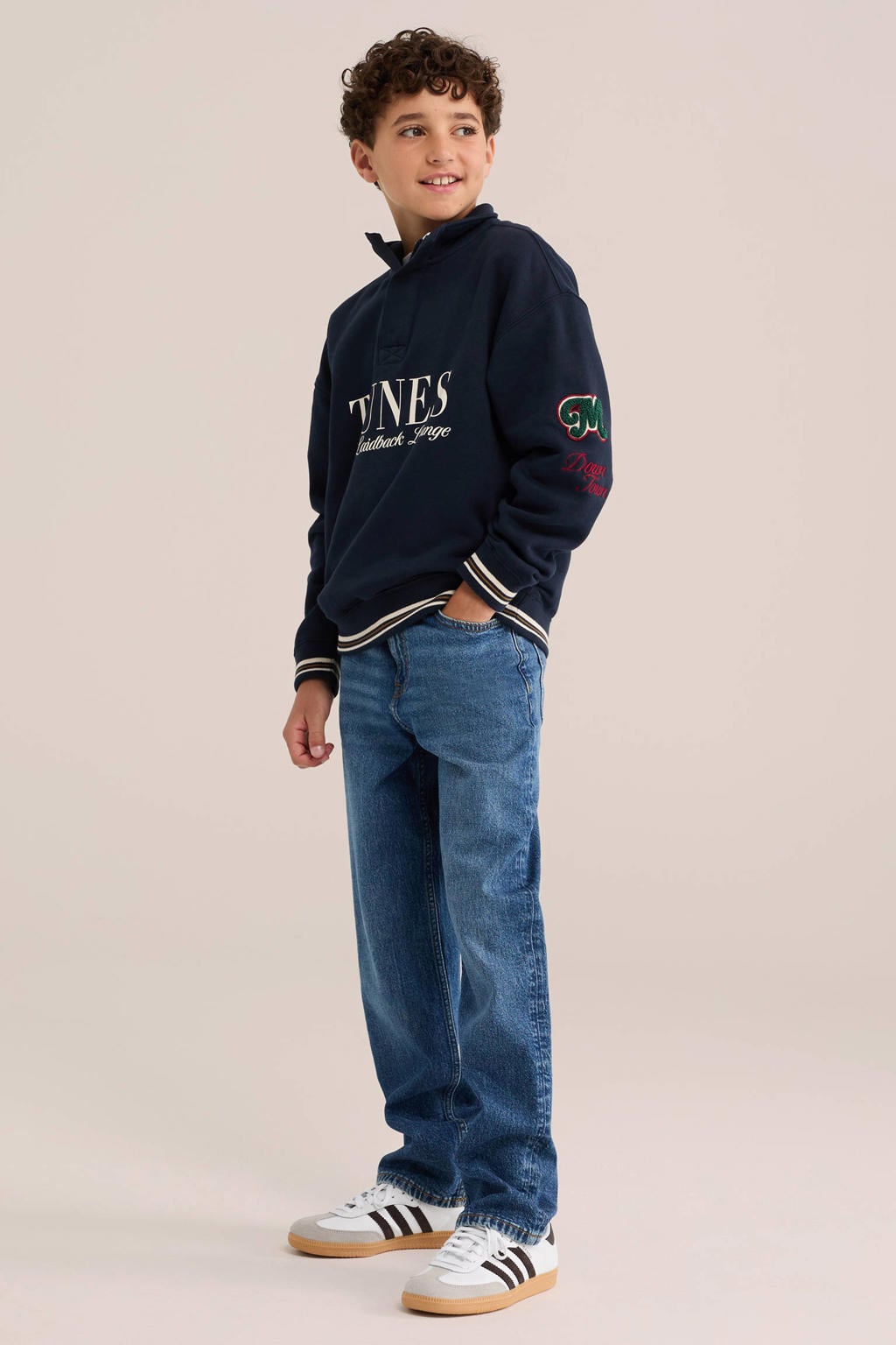 Medium blue denim jongens WE Fashion Blue Ridge loose fit jeans mediumblauw van denim met effen