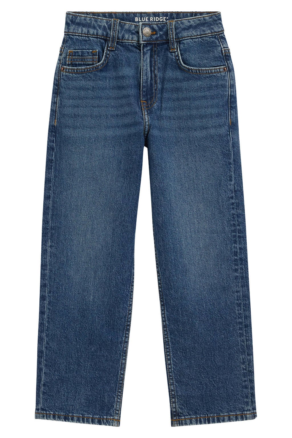 Medium blue denim jongens WE Fashion loose fit jeans mediumblauw van denim met effen
