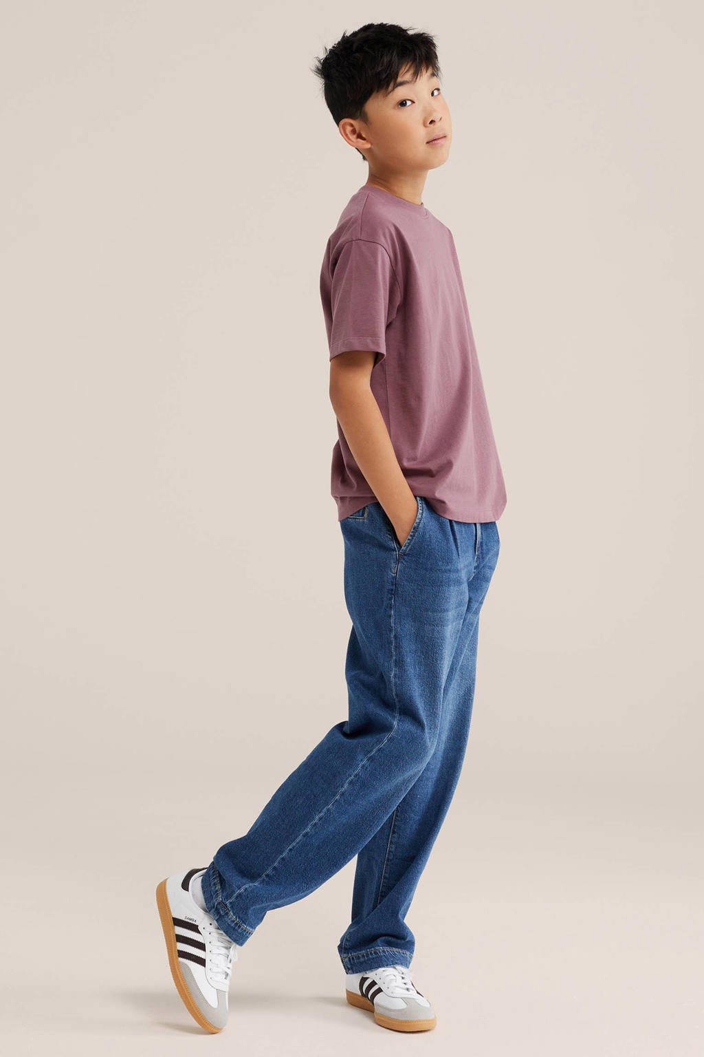 WE Fashion rechtvallend T-shirt met backprint - donkerpaars