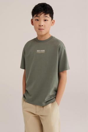 T-shirt met backprint - olijfgroen