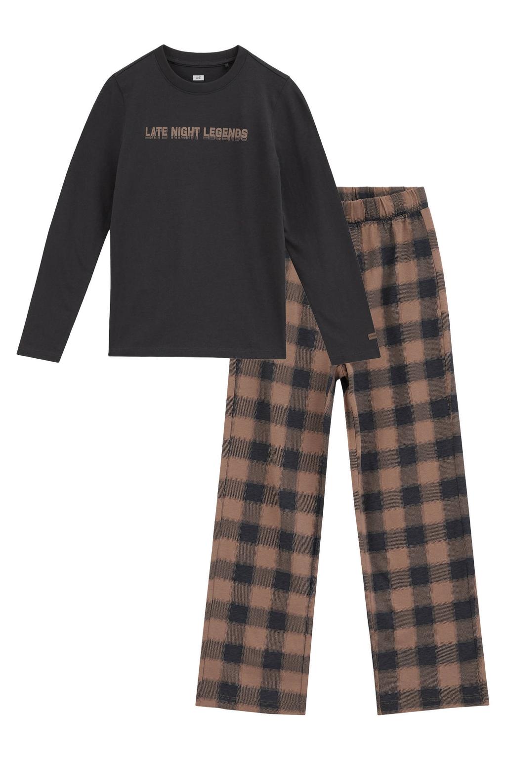 WE Fashion geruite pyjama - antraciet/bruin