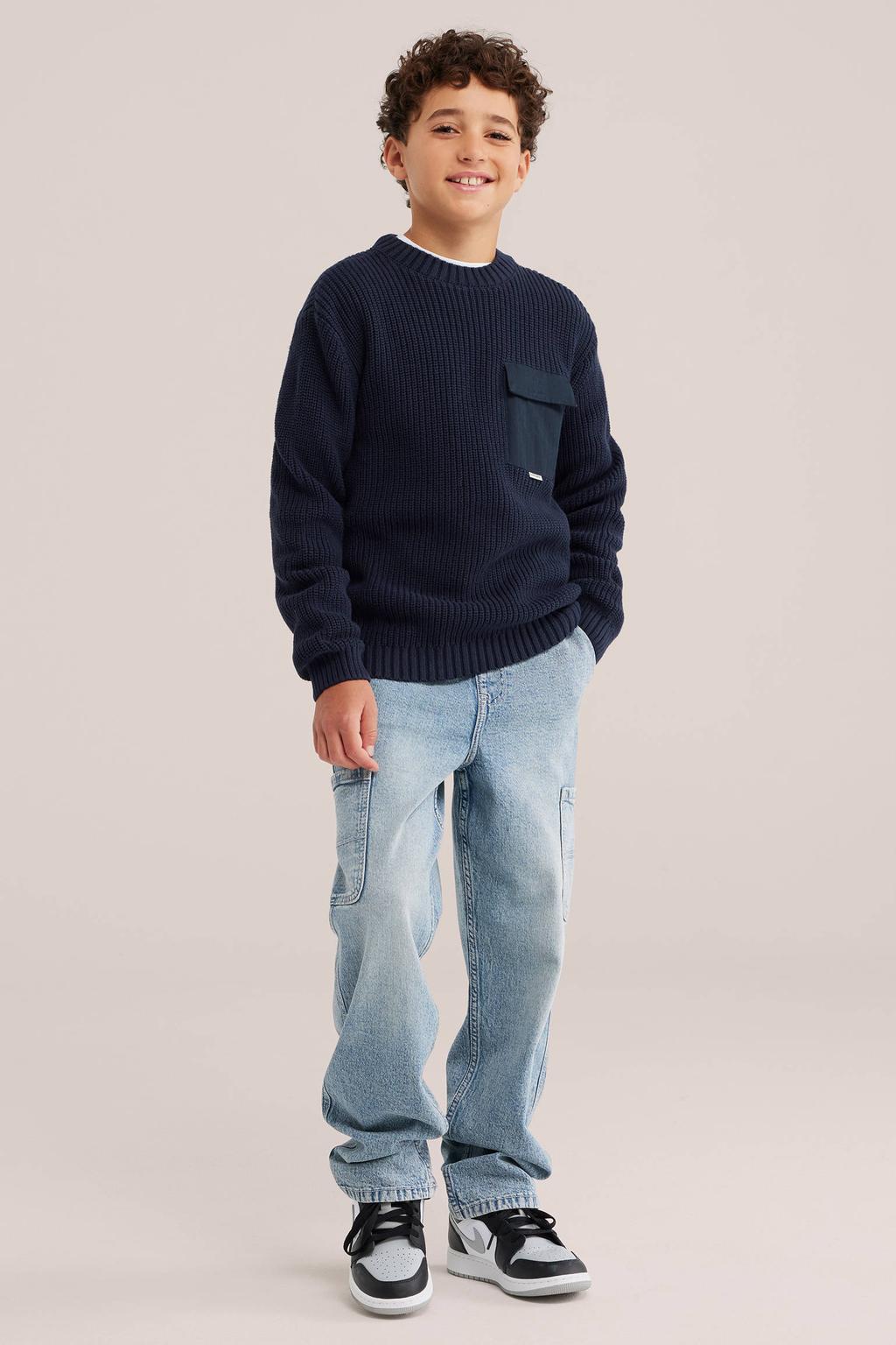 WE Fashion katoenen gebreide trui - donkerblauw