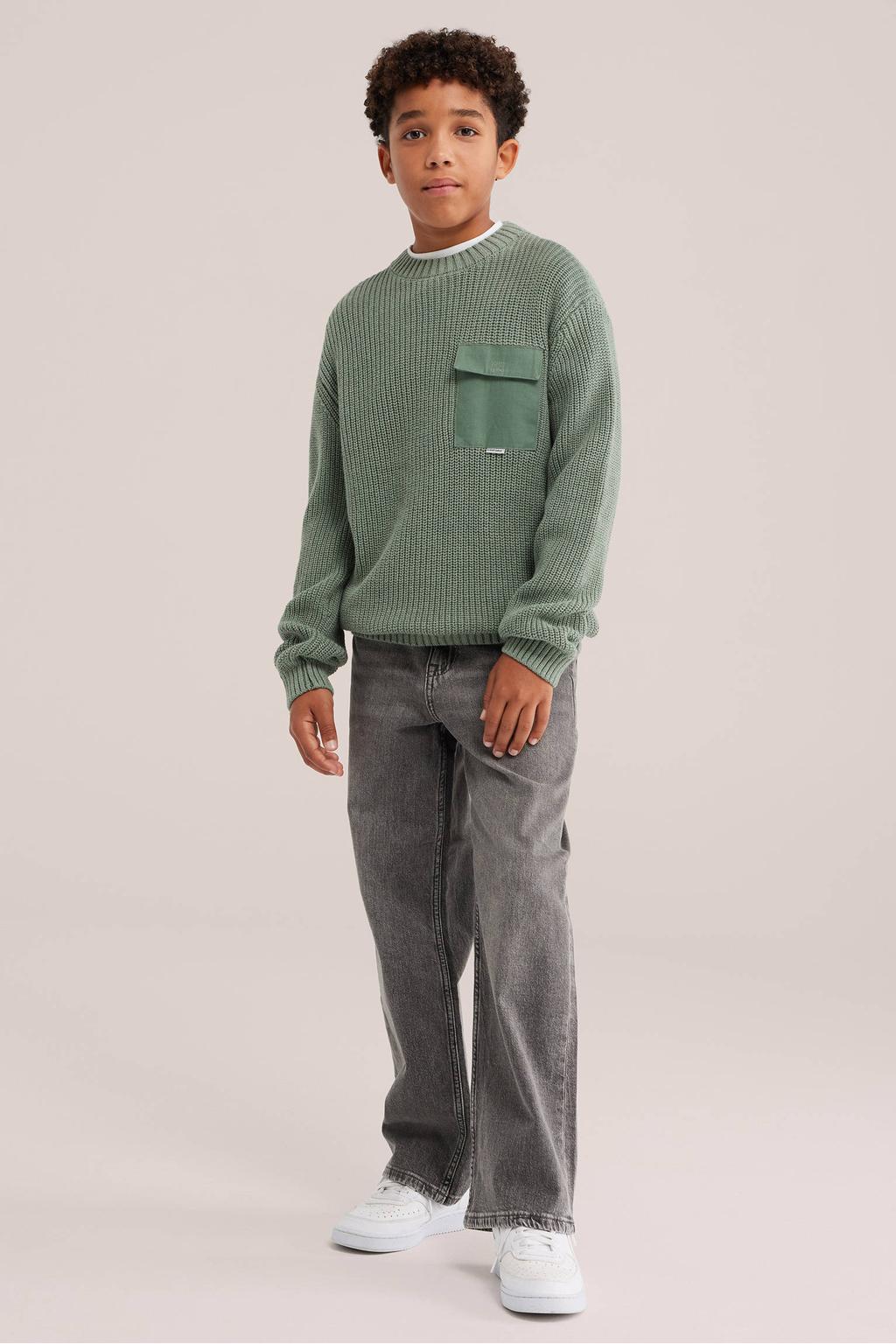 WE Fashion katoenen gebreide trui - groen