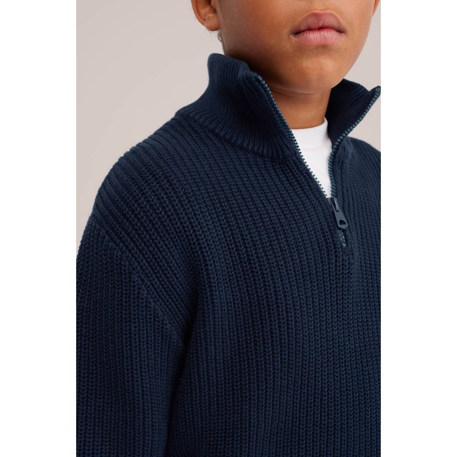 WE Fashion katoenen gebreide trui donkerblauw