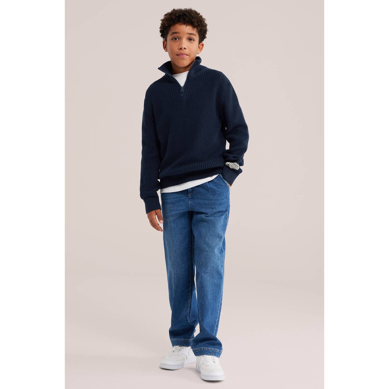 WE Fashion katoenen gebreide trui donkerblauw