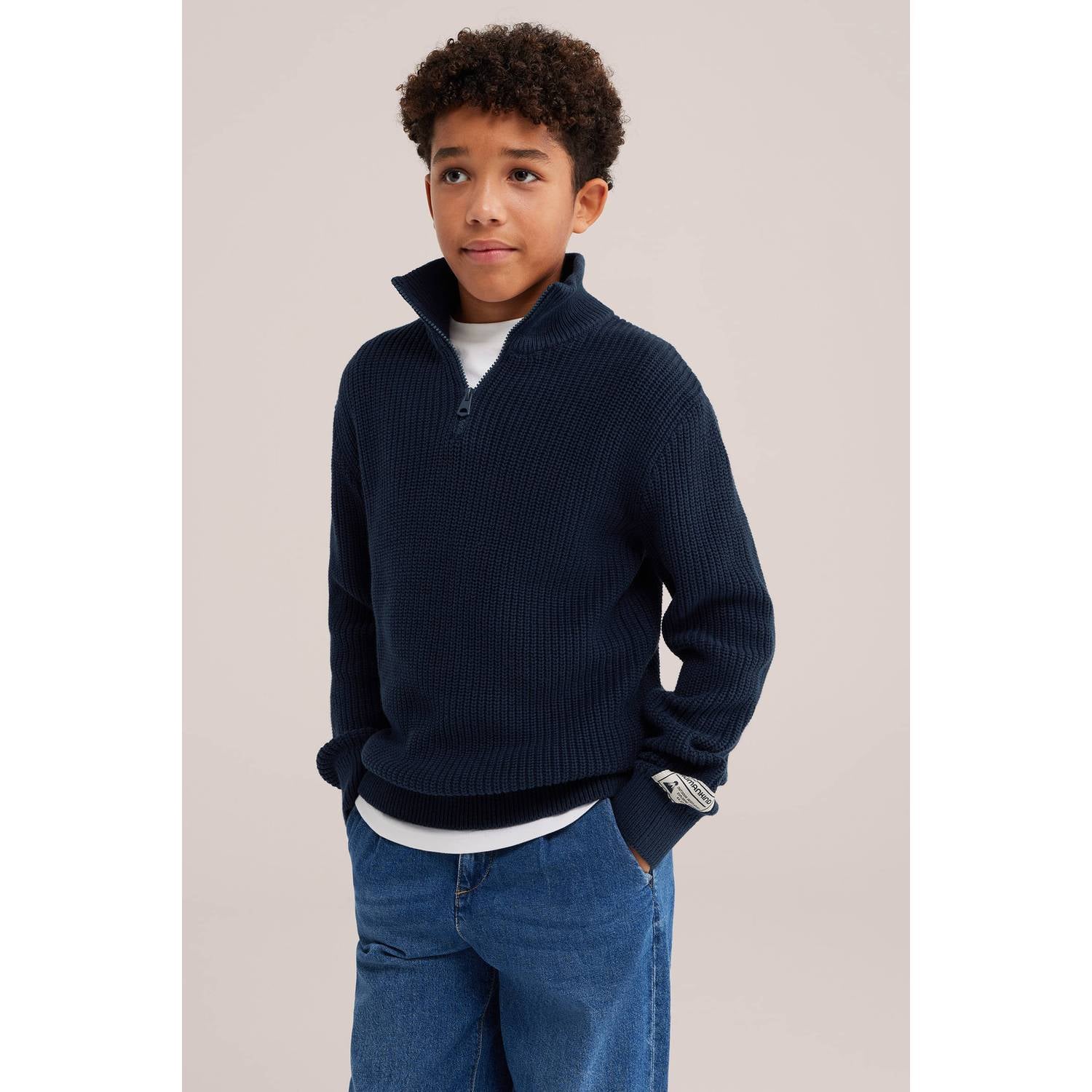 WE Fashion katoenen gebreide trui donkerblauw
