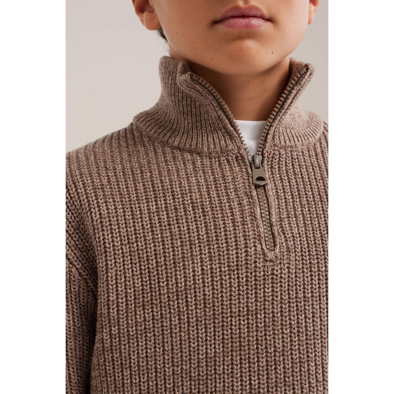 WE Fashion katoenen gebreide trui beige