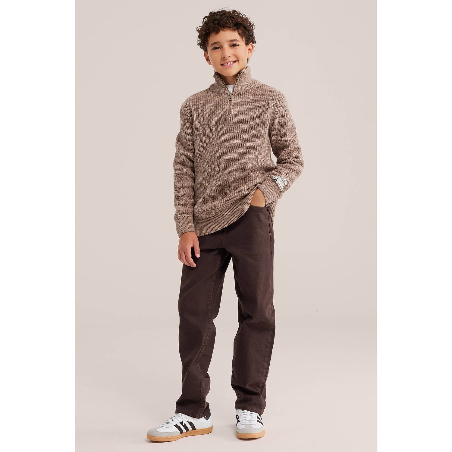 WE Fashion katoenen gebreide trui beige
