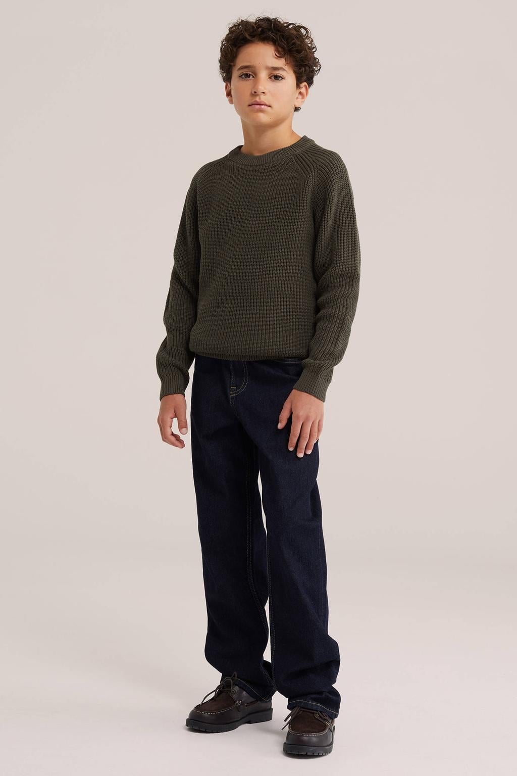 WE Fashion katoenen gebreide trui - olijfgroen