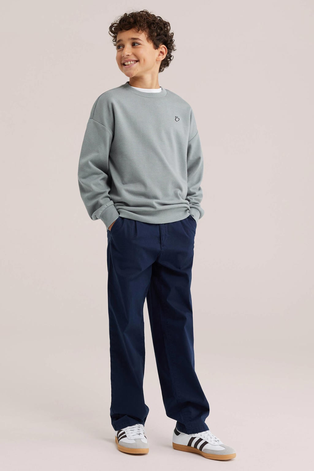 Grijze jongens WE Fashion sweater met effen, lange mouwen, ronde hals en geribde boorden