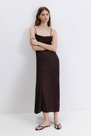 gebloemde midi zomerjurk - rood