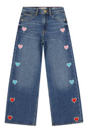 thumbnail: Vingino Cassie Hearts wide leg broderie jeans met hartjes - Old Vintage