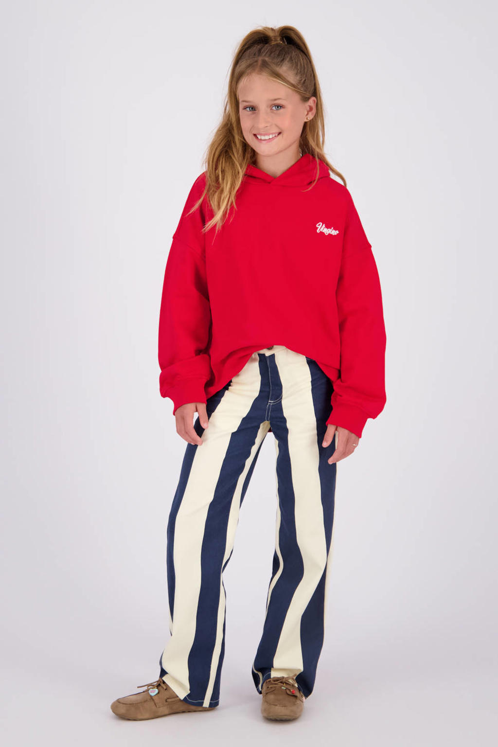Vingino Cato Stripe high waist wide leg gestreepte jeans - donkerblauw