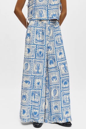 wide leg regular waist casual broek blauw