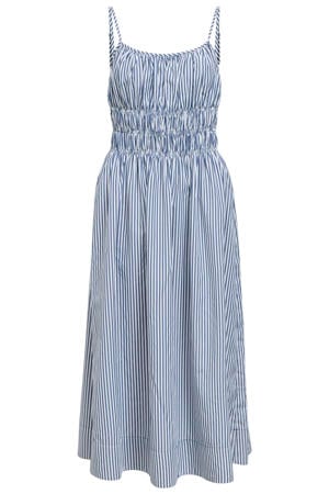 gestreepte midi jurk blauw