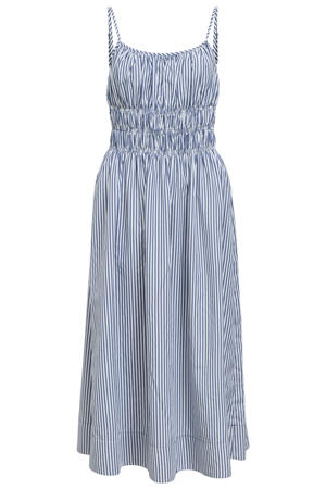gestreepte midi jurk blauw