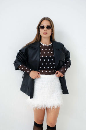 Transparant shirt met lange mouwen, polkadotpatroon en mesh inzetstukken