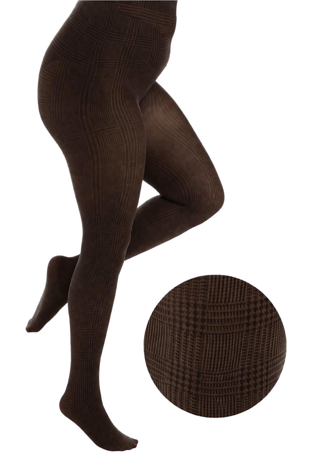 Pamela Mann geruite panty Prince of Wales 50 denier donkerbruin