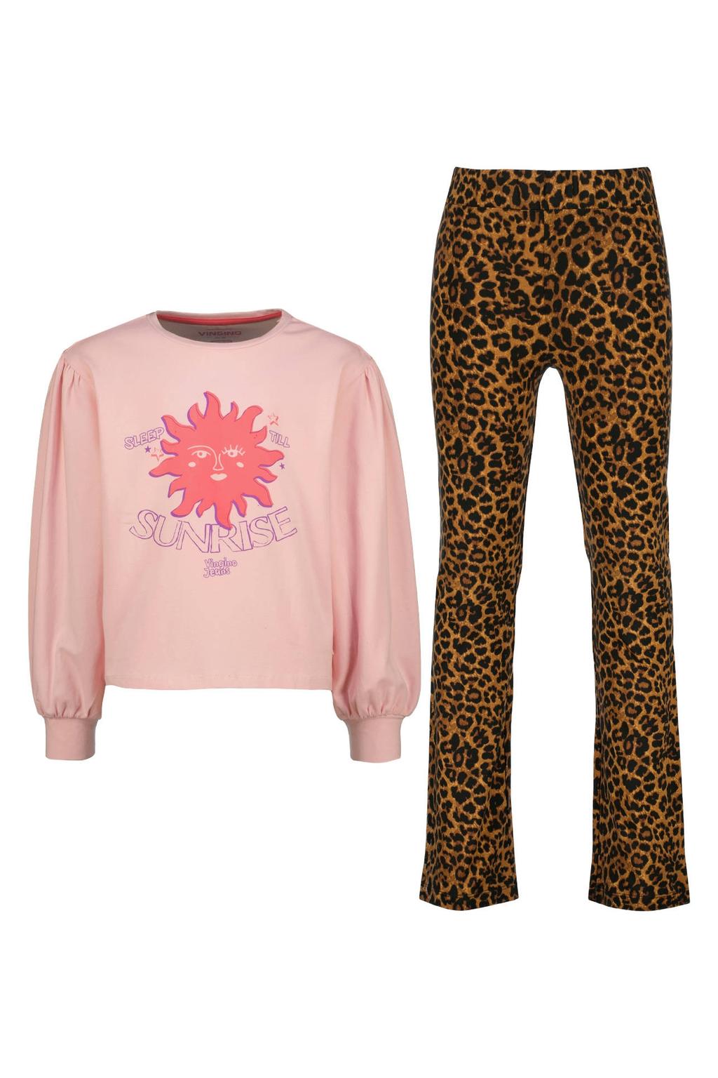 Vingino pyjama met panterprint - bruin/lichtroze