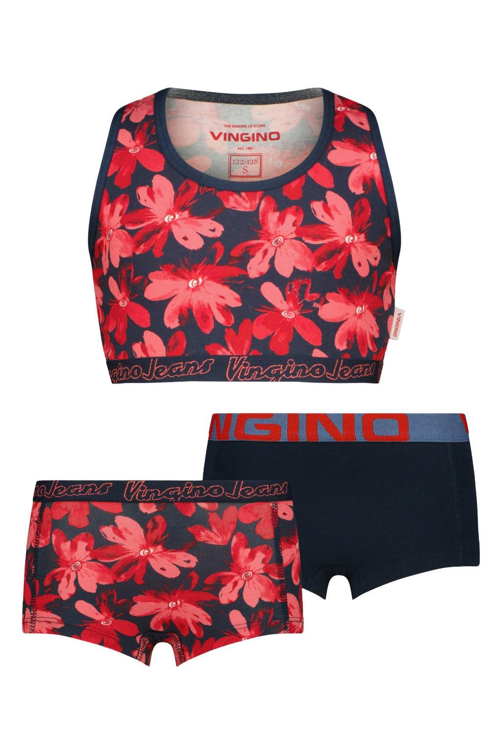 Vingino bh top en boxershorts met print - rood/zwart (set van 3)