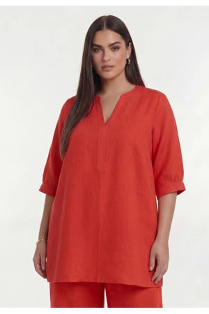 linnen tuniek koraalrood