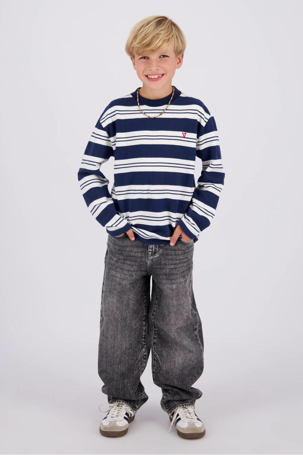 Vingino gestreepte longsleeve - donkerblauw/wit
