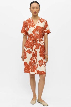 gebloemde blousejurk met ceintuur - oranje