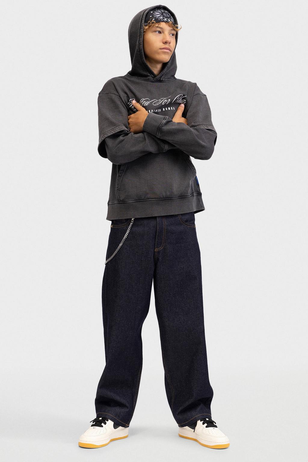 Redefined Rebel hoodie met tekst - antraciet