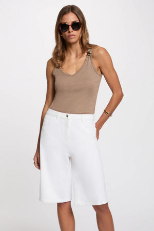 mouwloze top met glitters - beige
