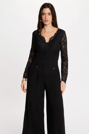 semi-transparante body top met open rug - zwart