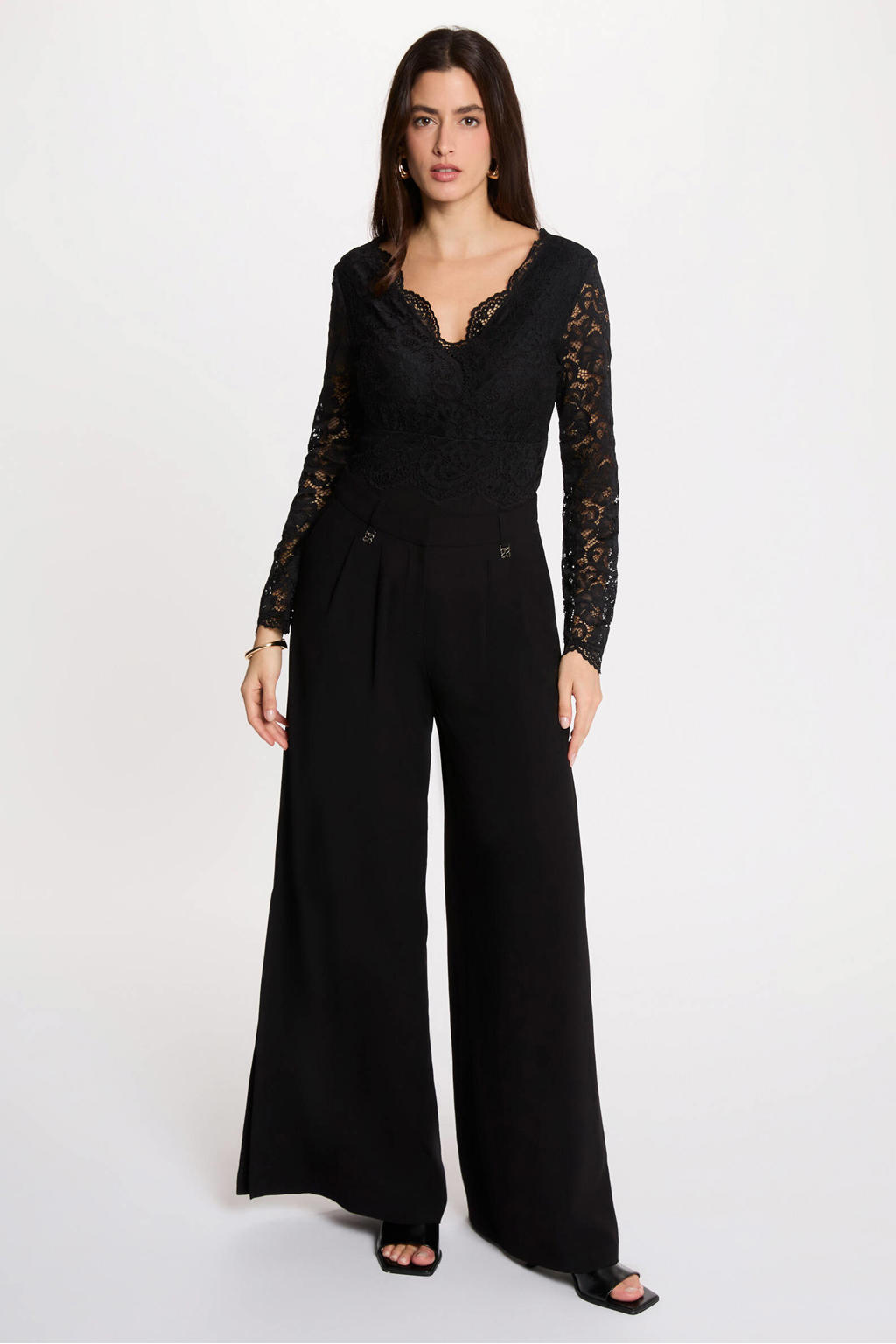 Morgan semi-transparante body top met open rug - zwart