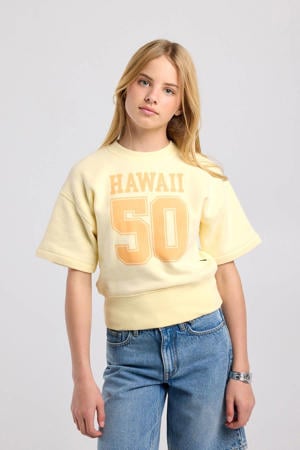 T-shirt met print en tekst - lichtgeel