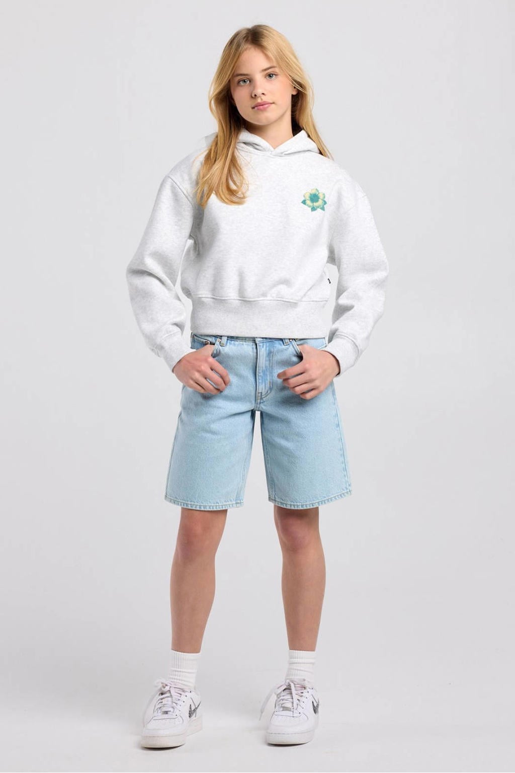 America Today gemêleerde hoodie met backprint - grijs