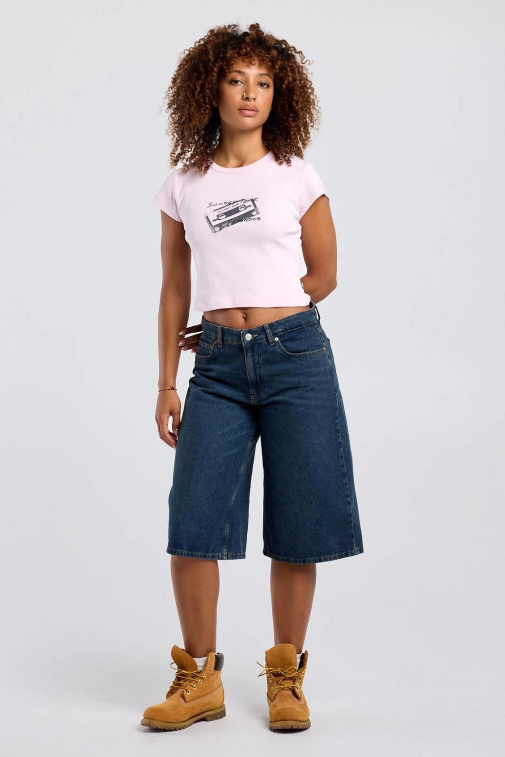 America Today wide leg regular waist short dark blue denim
