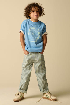 gestreepte straight leg jeans blauw