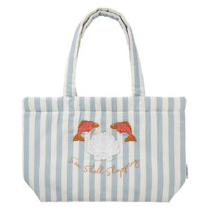 katoenen gestreepte tas met borduursels - blauw/wit