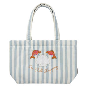 katoenen gestreepte tas met borduursels - blauw/wit