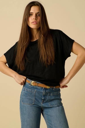 linnen T-shirt - zwart