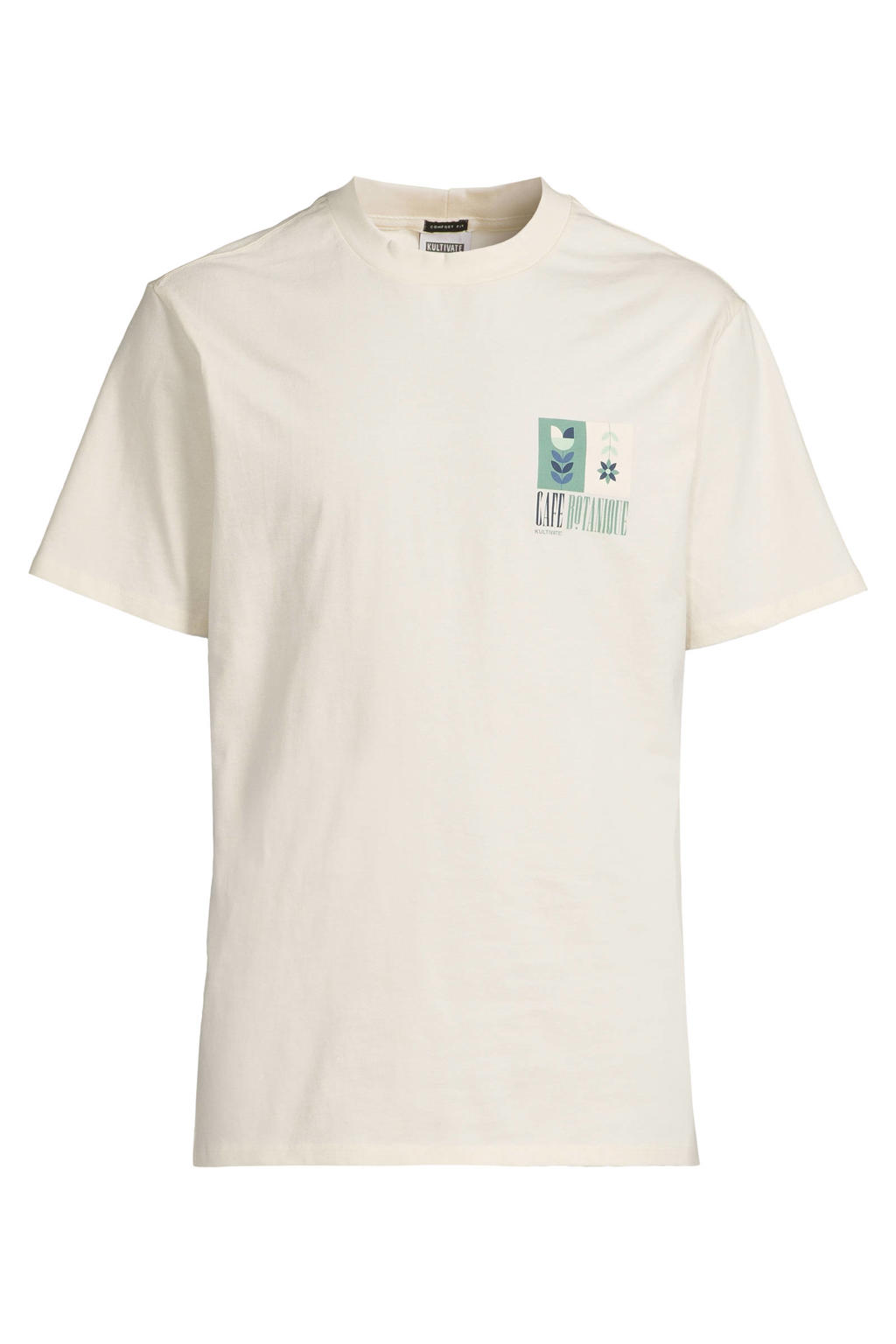 Ecru heren Kultivate regular fit T-shirt met korte mouwen en ronde hals