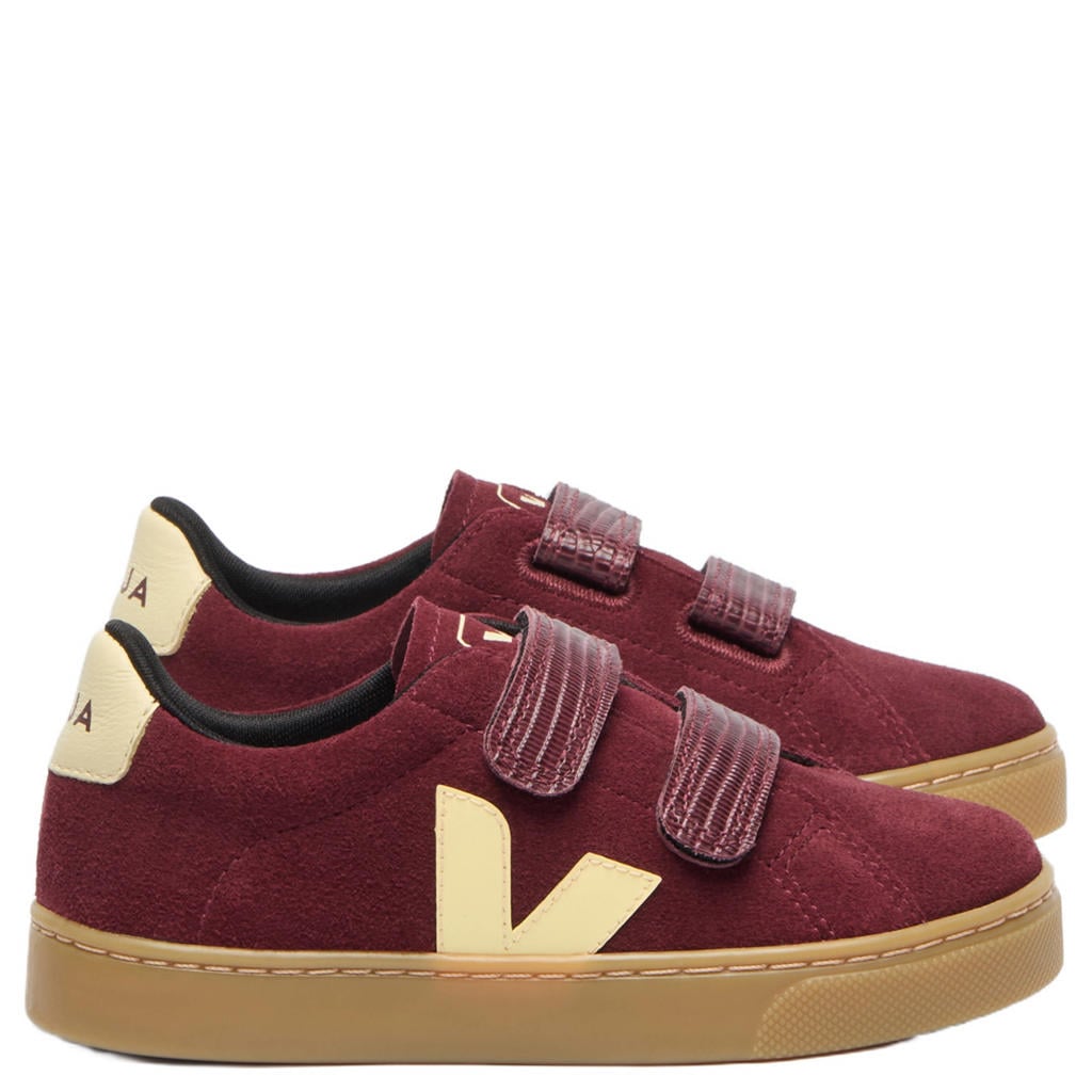 Donkerrode meisjes Veja suède sneakers - met klittenband