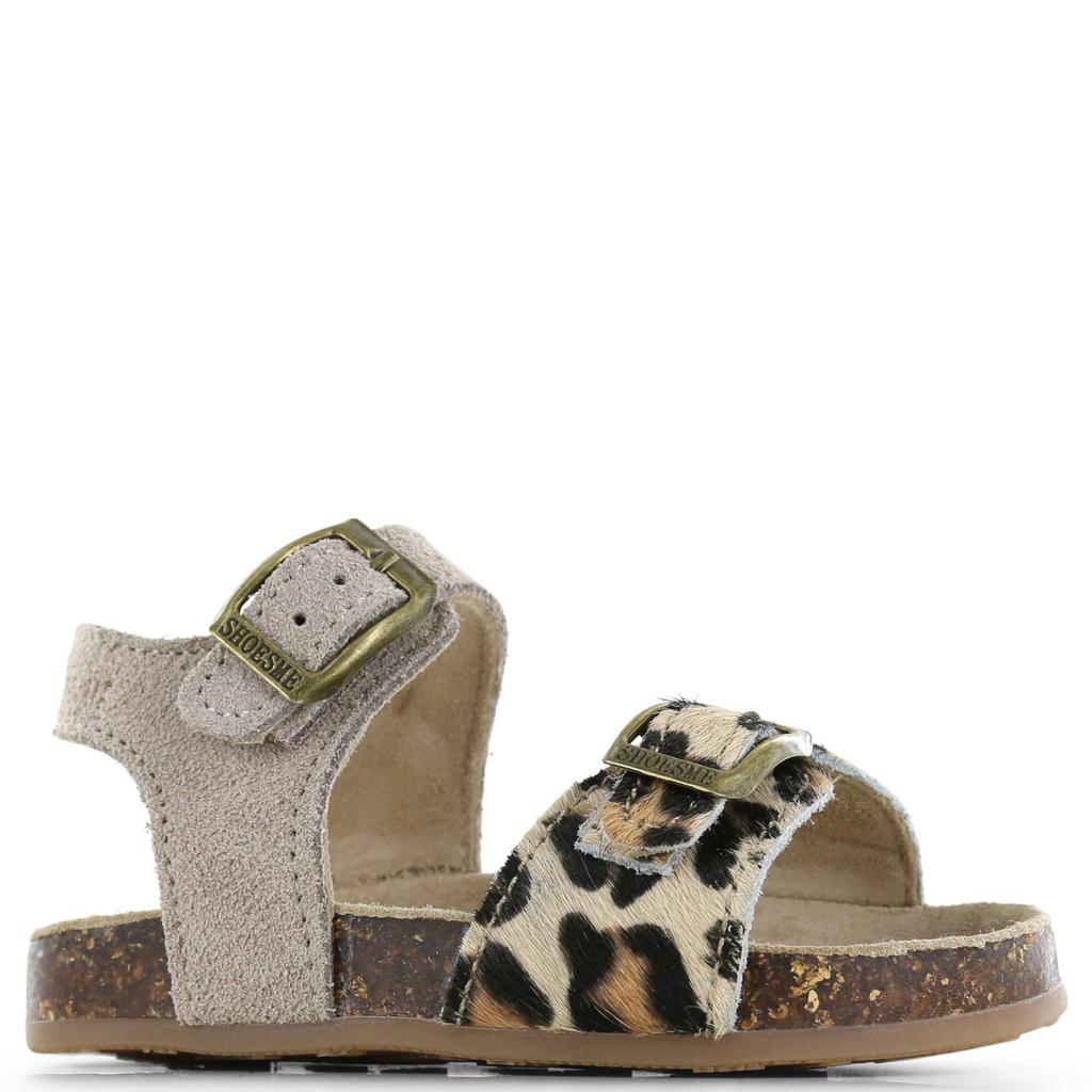 Taupe meisjes Shoesme leren sandalen - met gesp en panterprint