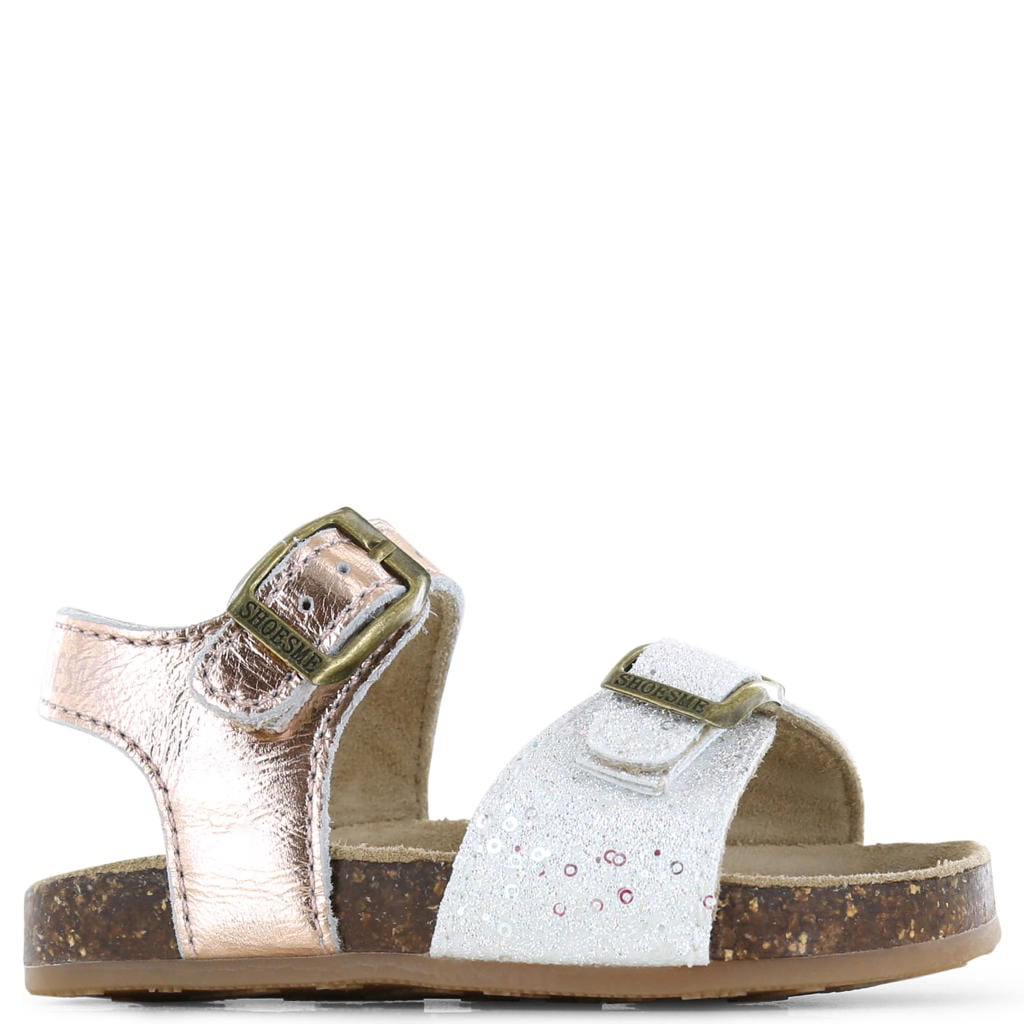 Champagne en witte meisjes Shoesme leren sandalen - met gesp