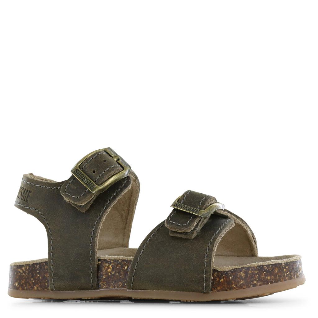 Taupe jongens Shoesme leren sandalen - met gesp