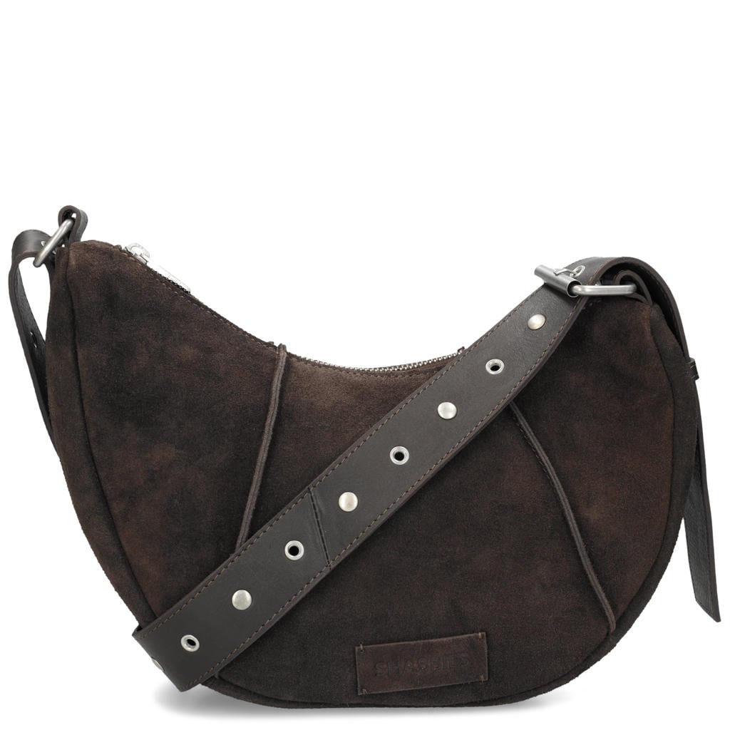 Shabbies Amsterdam suede schoudertas Platamini Studs donkerbruin
